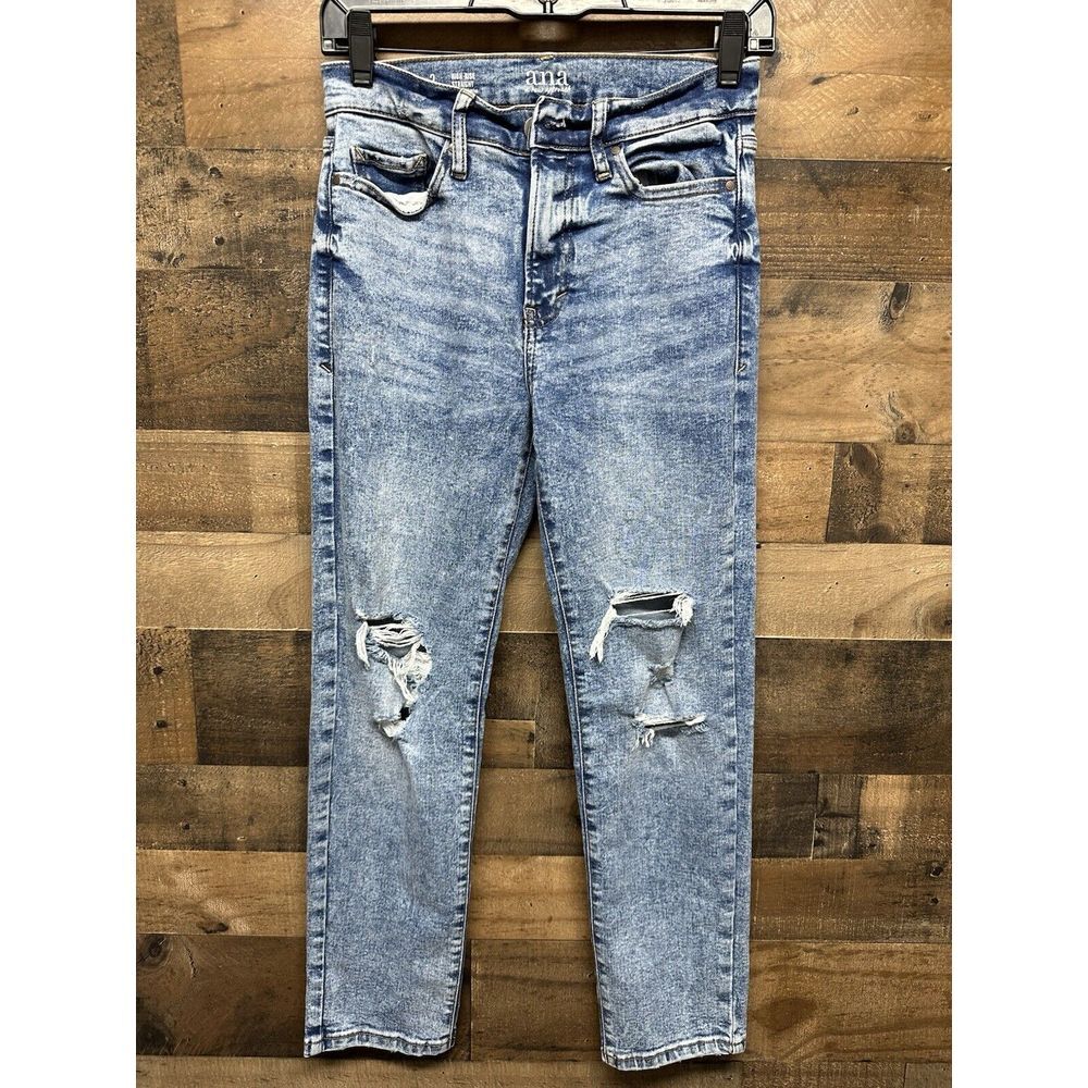 A.N.A. Women's Distressed High‎ Rise Straight Acid Wash Jeans Size 2